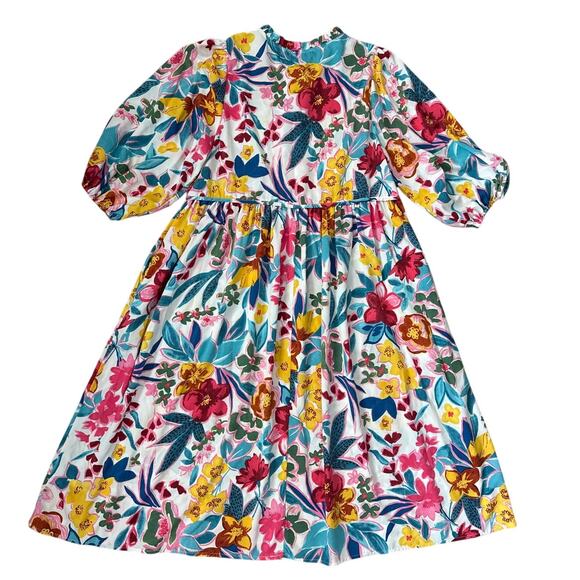 Umgee Long Sleeve Boho Floral Peasant Midi‎ Dress Pockets Multicolor Size Large - Picture 5 of 10